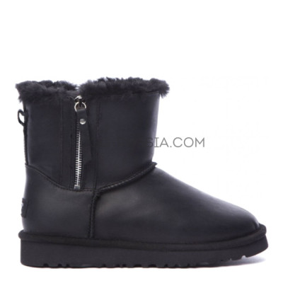 Mens Classic Mini Double Zip Metallic Black