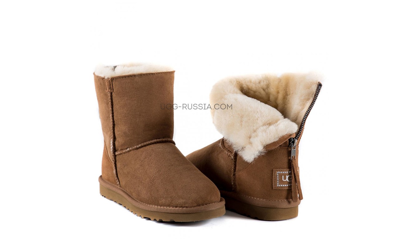 UGG Classic Short Zip с расстёгнутой молнией на заднике